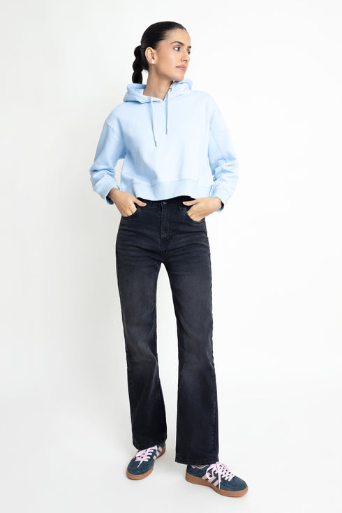 The Sky-Blue Boxy Crop Hoodie